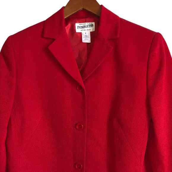 Pendleton Size 8 Blazer Jacket Red Textured Cotton Weave Career Work Preppy Fall - Picture 6 of 16